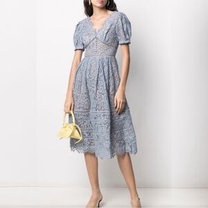 Blue Corded Lace Midi Dress from Self-Portrait
